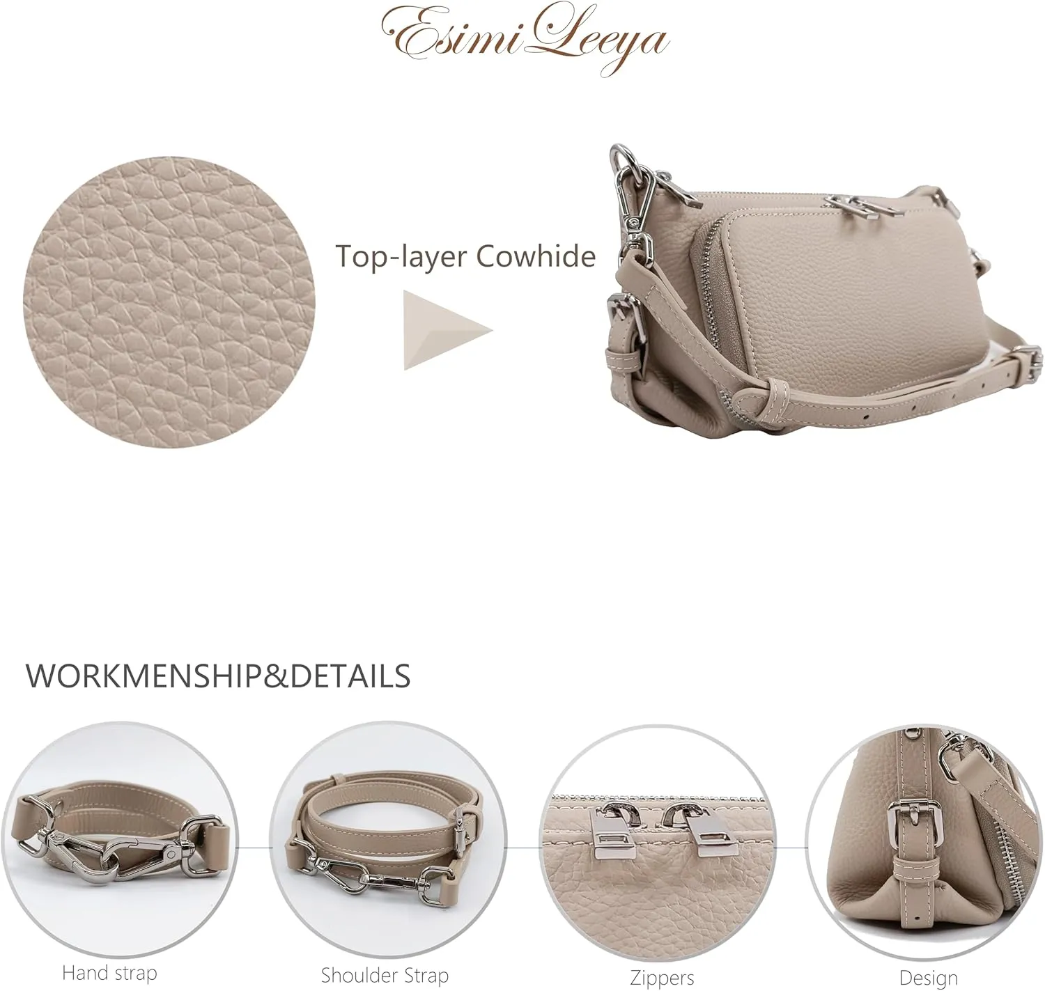 Small Compact Genuine Leather Crossbody Bag for Women Real Leather Purses for Women with Shoulder and Hand Strap