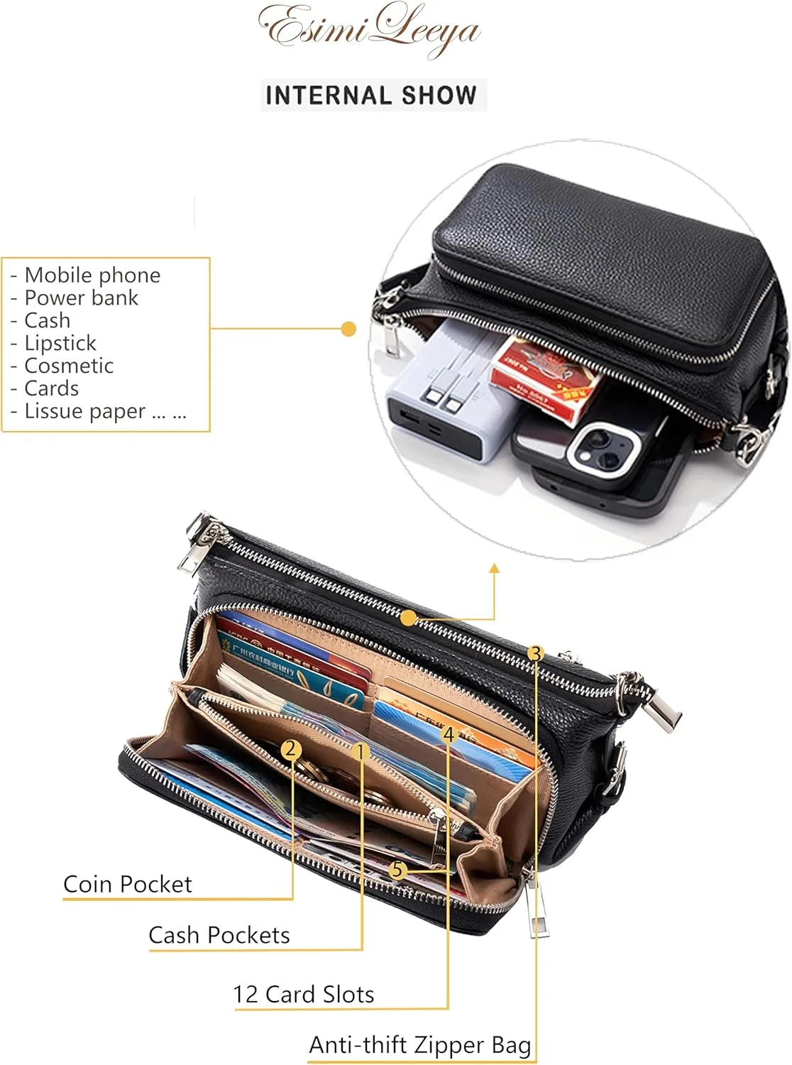 Small Compact Genuine Leather Crossbody Bag for Women Real Leather Purses for Women with Shoulder and Hand Strap