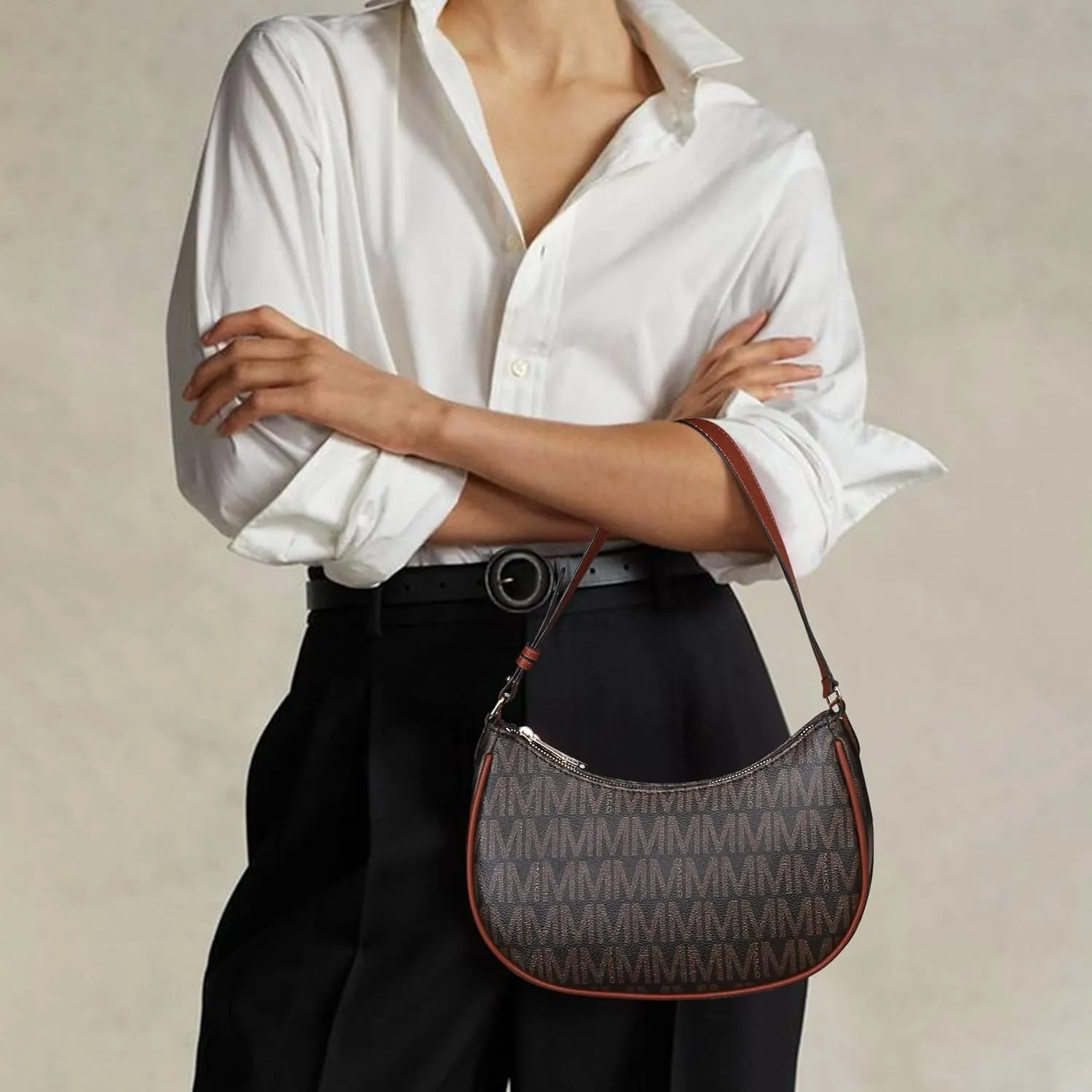 Small Shoulder Bags for Women Lightweight PU Leather Hobo Purse Stylish Top Zipper Handbag with Adjustable Strap