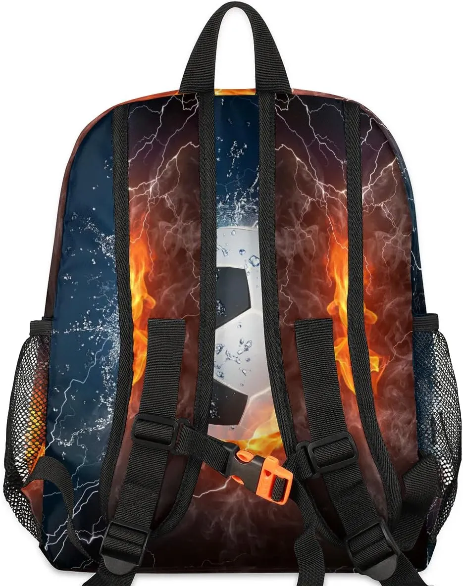Soccer Fire Water Toddler Backpack for Little Boys Small Bookbags Backpack Preschool Kindergarten Backpack Lightweight Waterproof Mini Travel Student Bookbag