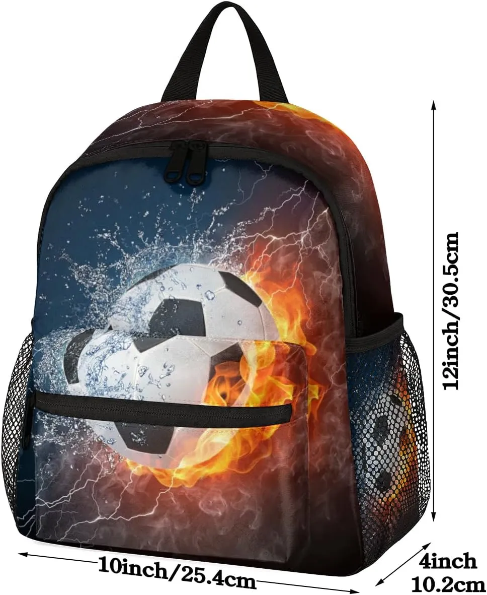 Soccer Fire Water Toddler Backpack for Little Boys Small Bookbags Backpack Preschool Kindergarten Backpack Lightweight Waterproof Mini Travel Student Bookbag