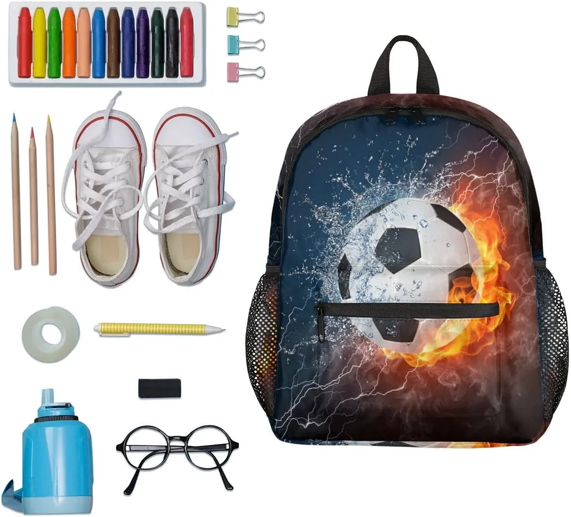 Soccer Fire Water Toddler Backpack for Little Boys Small Bookbags Backpack Preschool Kindergarten Backpack Lightweight Waterproof Mini Travel Student Bookbag