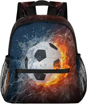 Soccer Fire Water Toddler Backpack for Little Boys Small Bookbags Backpack Preschool Kindergarten Backpack Lightweight Waterproof Mini Travel Student Bookbag
