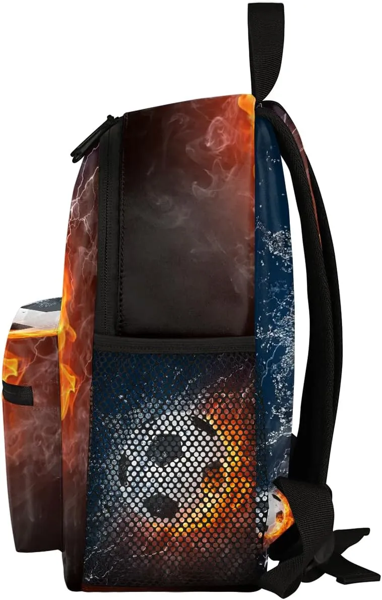 Soccer Fire Water Toddler Backpack for Little Boys Small Bookbags Backpack Preschool Kindergarten Backpack Lightweight Waterproof Mini Travel Student Bookbag
