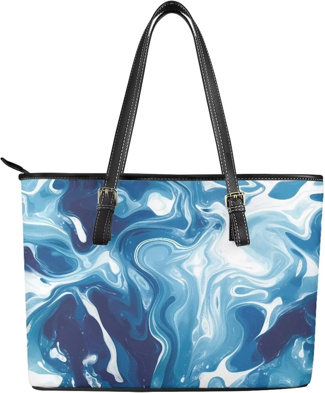 Soft Leather Tote Bag Purse for Women, Abstract Art Casual Zipper Summer Beach Tote Bags Large Travel Handbags