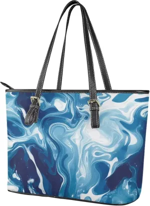 Soft Leather Tote Bag Purse for Women, Abstract Art Casual Zipper Summer Beach Tote Bags Large Travel Handbags