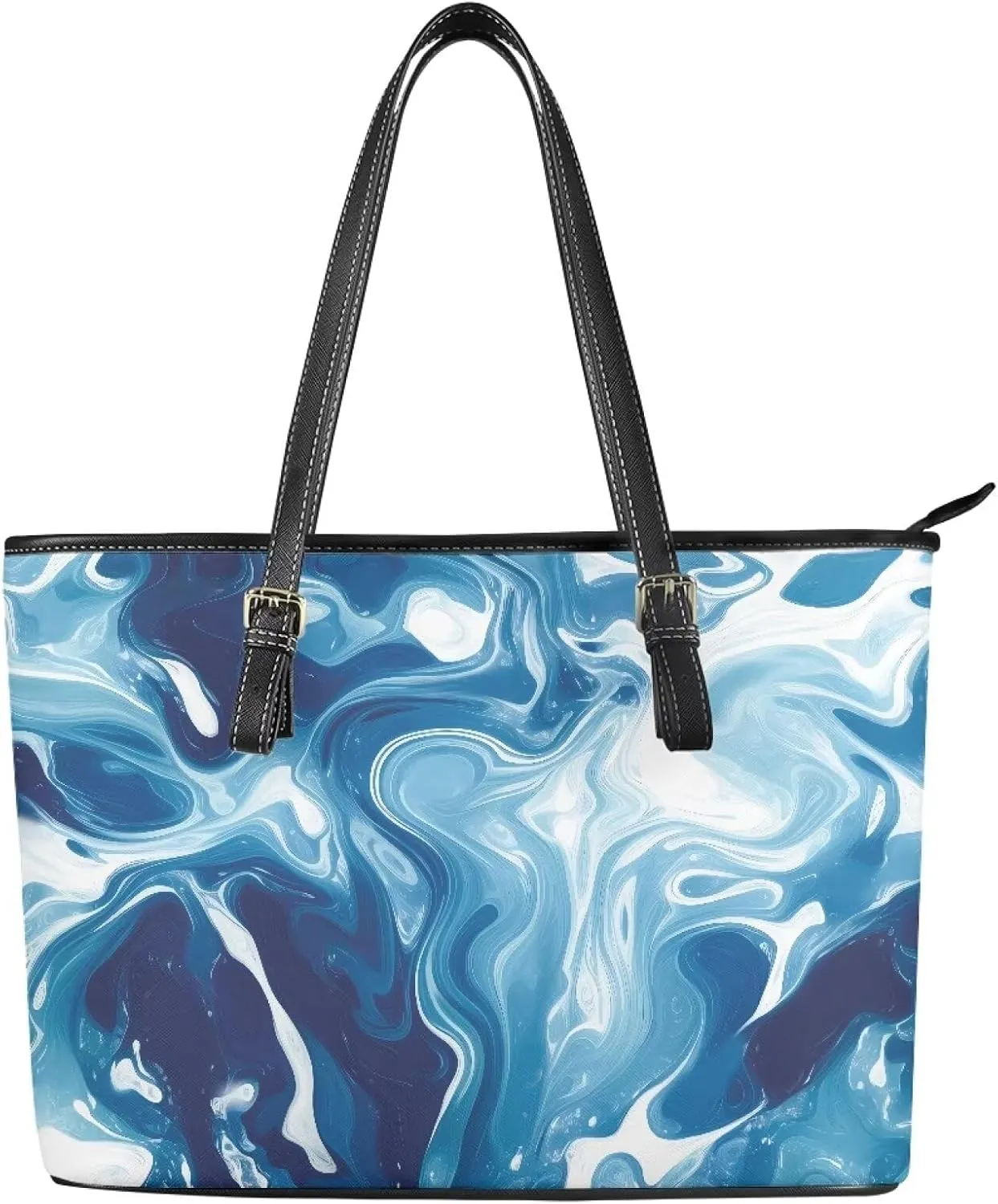 Soft Leather Tote Bag Purse for Women, Abstract Art Casual Zipper Summer Beach Tote Bags Large Travel Handbags