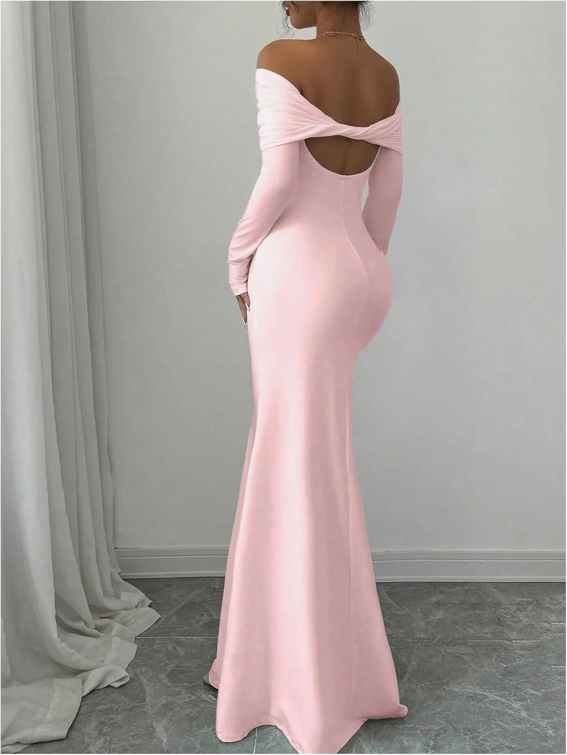 SOLY HUX Women's Long Sleeve Off The Shoulder Bodycon Dress Elegant Maxi Dress Cocktail Prom Dresses
