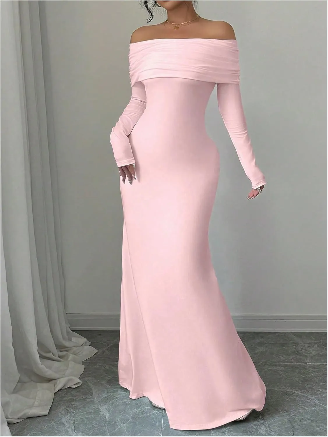 SOLY HUX Women's Long Sleeve Off The Shoulder Bodycon Dress Elegant Maxi Dress Cocktail Prom Dresses