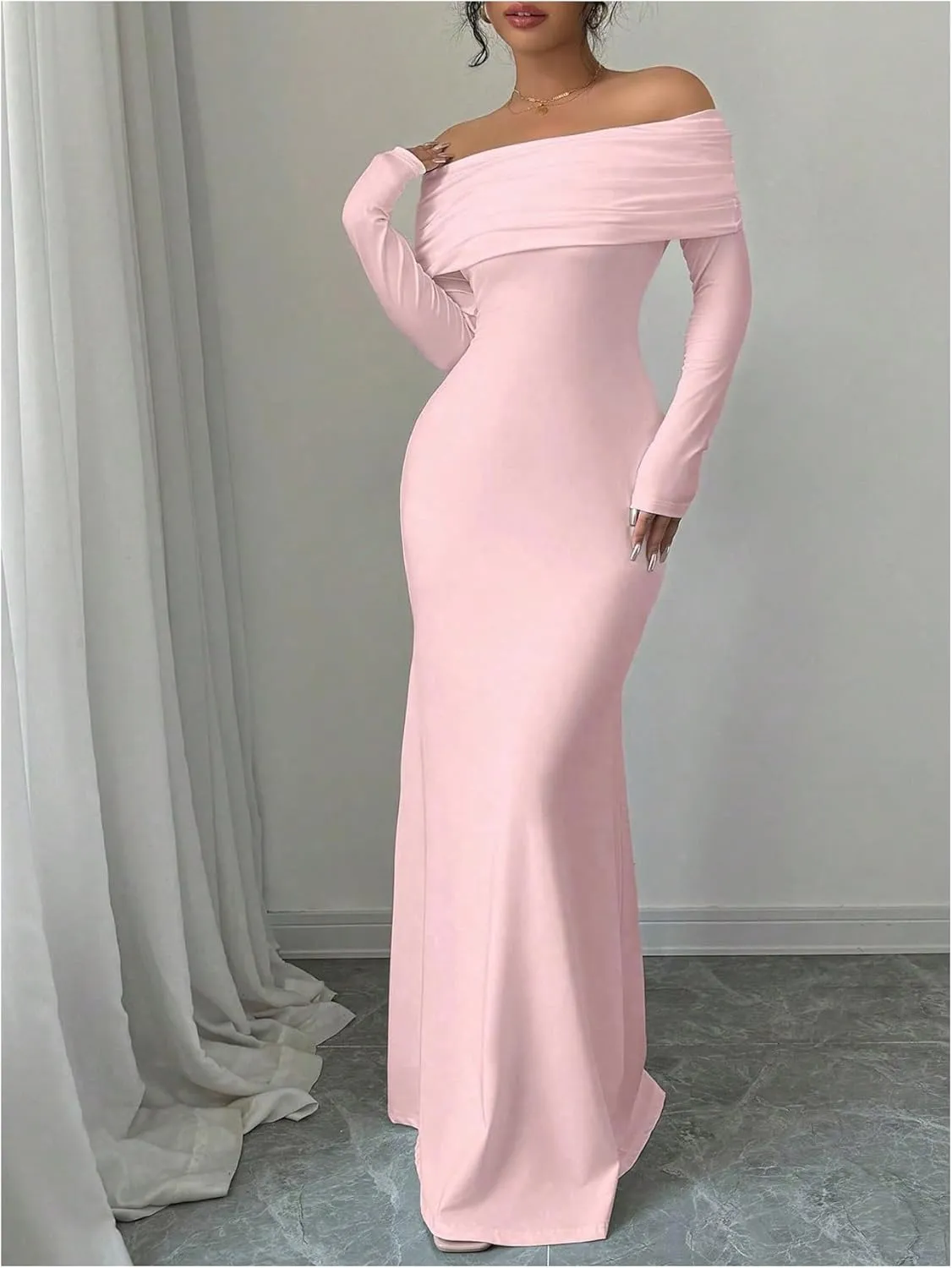 SOLY HUX Women's Long Sleeve Off The Shoulder Bodycon Dress Elegant Maxi Dress Cocktail Prom Dresses