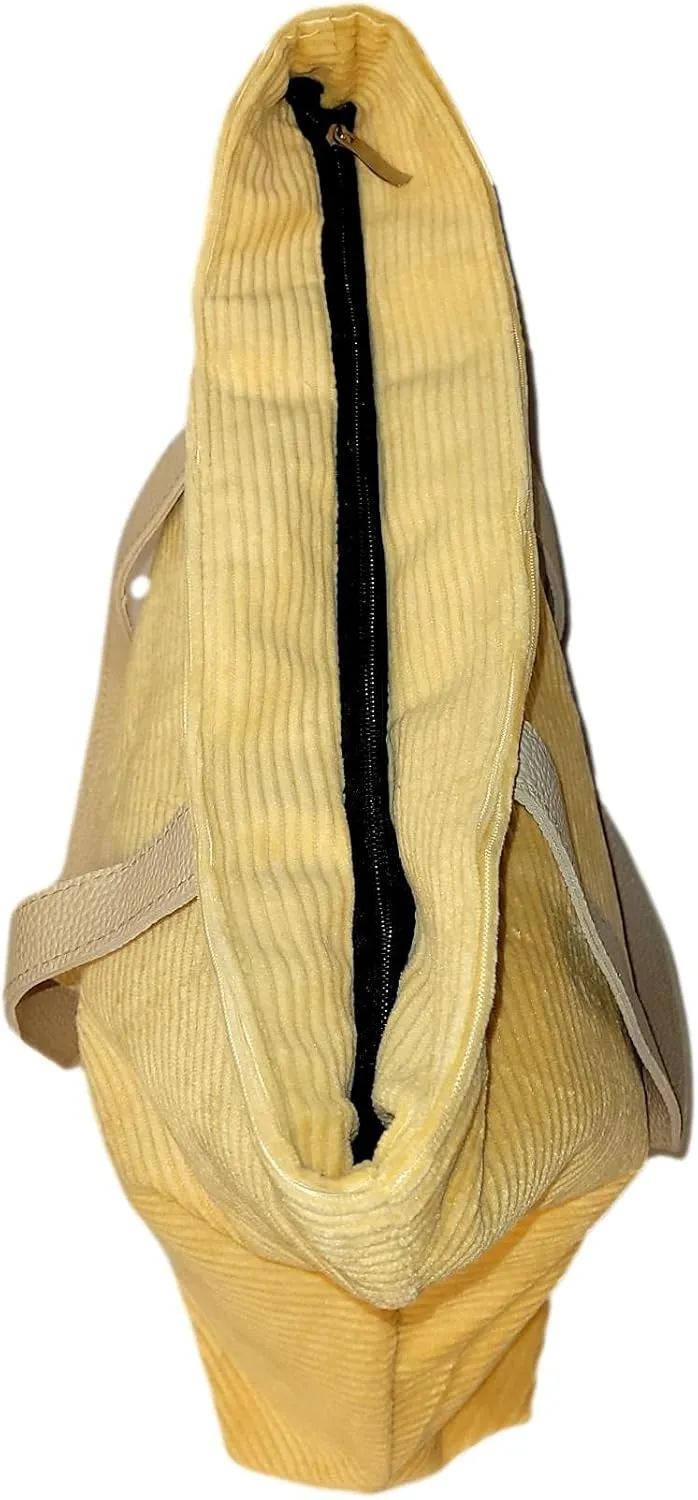 SONA G DESIGNS Large Zipper Closure Corduroy Bag for Women with Inner Pocket