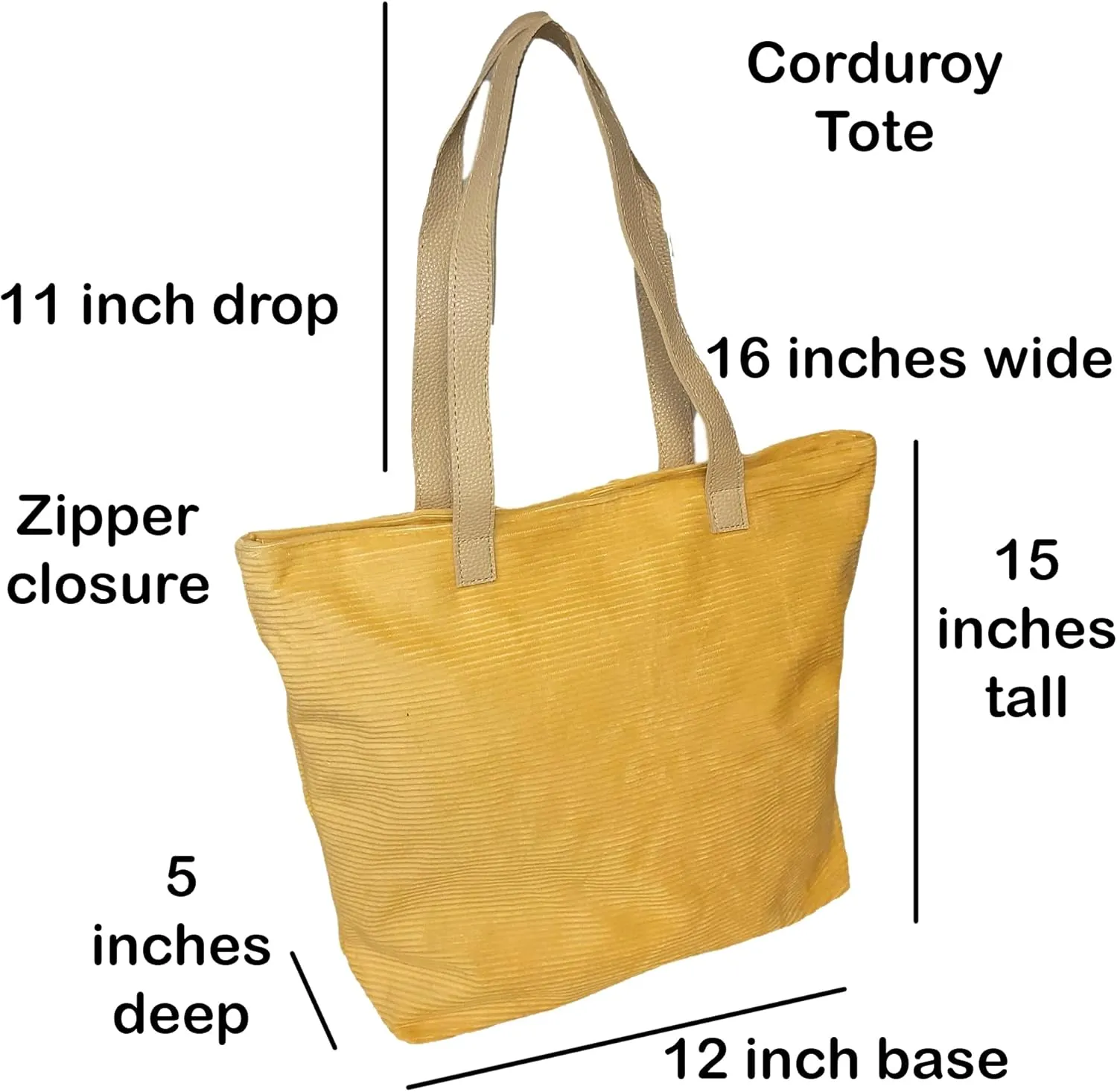 SONA G DESIGNS Large Zipper Closure Corduroy Bag for Women with Inner Pocket