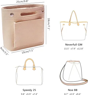 Soyizom Mini Organizer Felt Bags Inner Pockets Shopping Bag Handbag Organizer Insert for Speedy Neverfull NeoNoe Noe BB, Beige, beige, small
