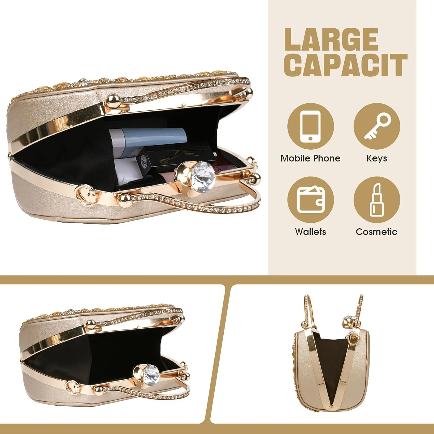 Sparkling Evening Clutches for Women Top Handle Rhinestone Handbags Ladies Luxury Cocktail Party Bling Chain Satche