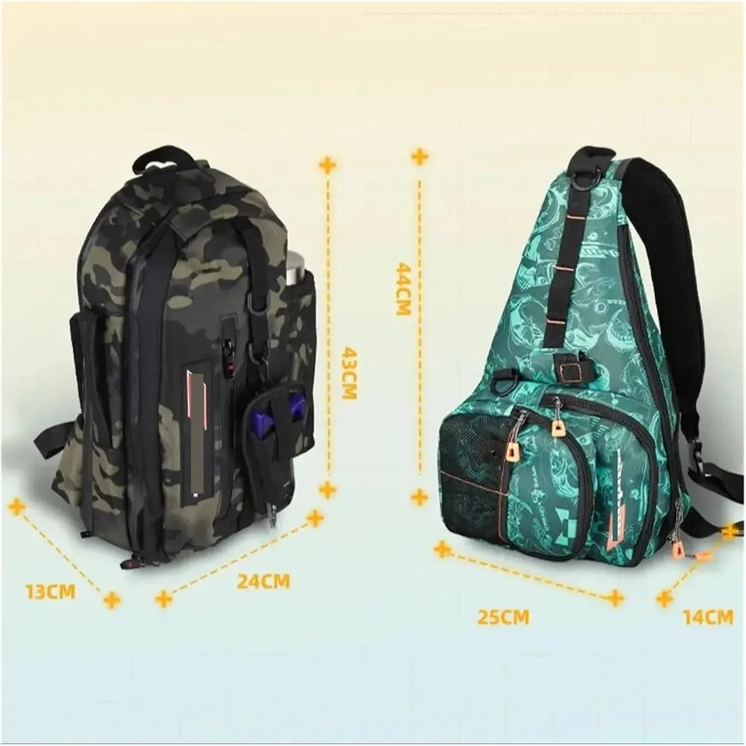 Spinning Casting Rod Bag Multi-Functional Big Capacity Waterproof Handbag Waist Crossbody Chest Fishing BackPack(Camouflage n Rod Box)