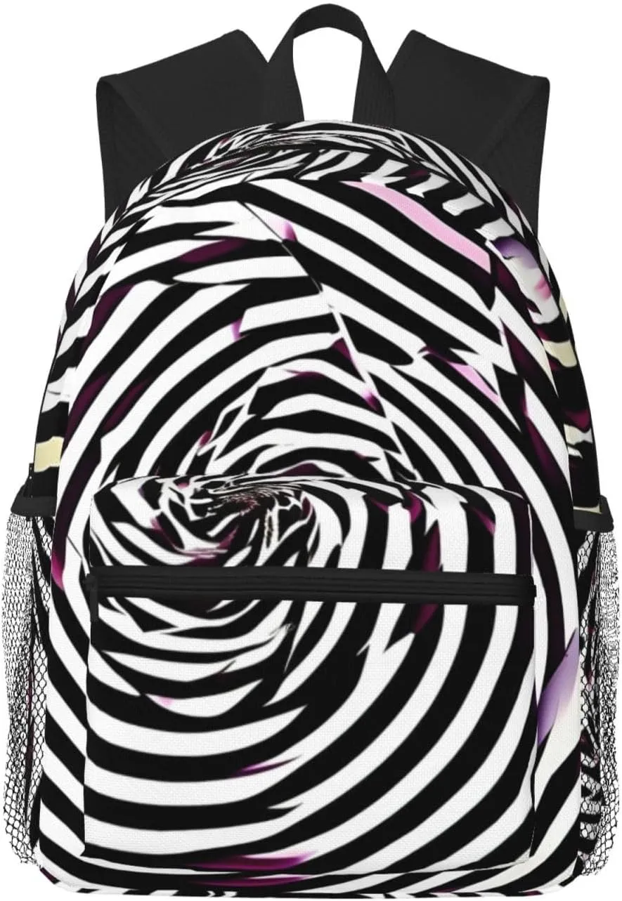 spiral optical illusion gif Print Adults Casual Travel Zipper Bookbag Polyester Travel Daypack Bag Multiple Pockets