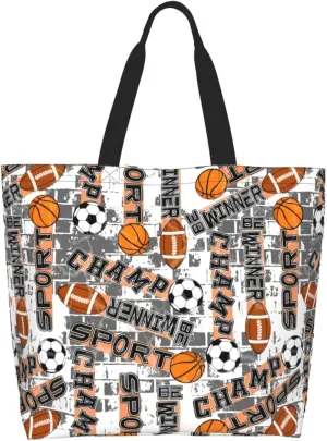 Sport balls football champ be winner Women's Tote Bag Large Capacity Single Shoulder Bags Handbag for Shopping Work