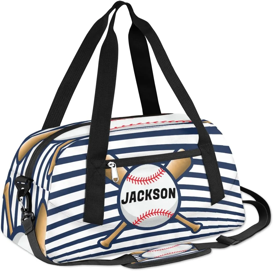 Sport Baseball Custom Name Kids Overnight Duffel Bags Boys Blue Stripe Personalized Sport Gym Bag Customized Duffel Bag for Travel Weekender Practice Gymnastics