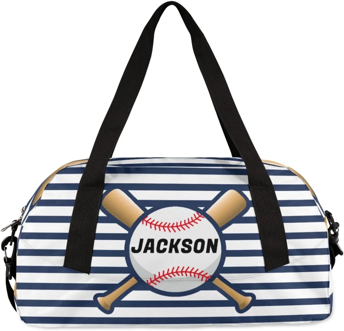Sport Baseball Custom Name Kids Overnight Duffel Bags Boys Blue Stripe Personalized Sport Gym Bag Customized Duffel Bag for Travel Weekender Practice Gymnastics