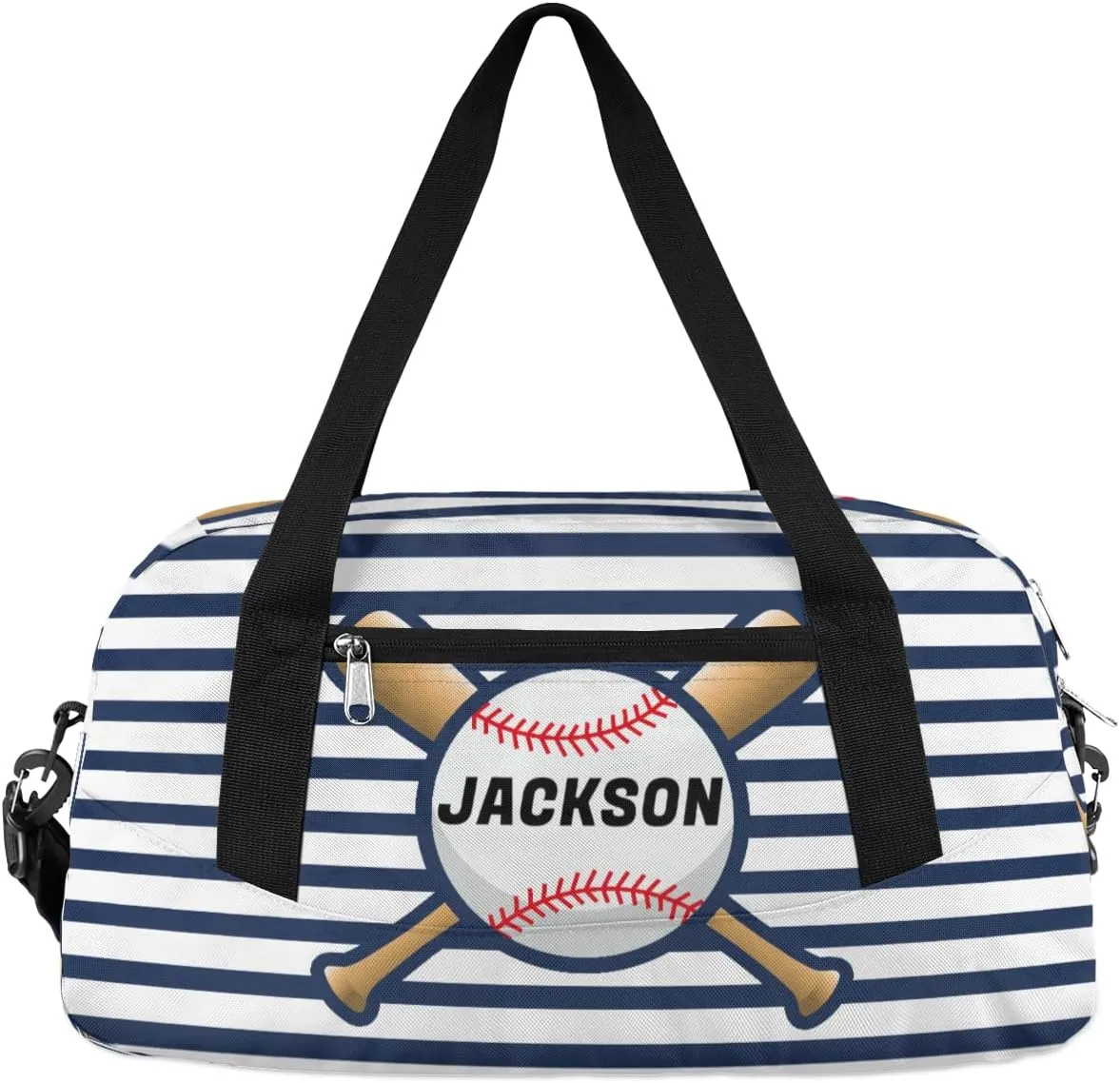 Sport Baseball Custom Name Kids Overnight Duffel Bags Boys Blue Stripe Personalized Sport Gym Bag Customized Duffel Bag for Travel Weekender Practice Gymnastics