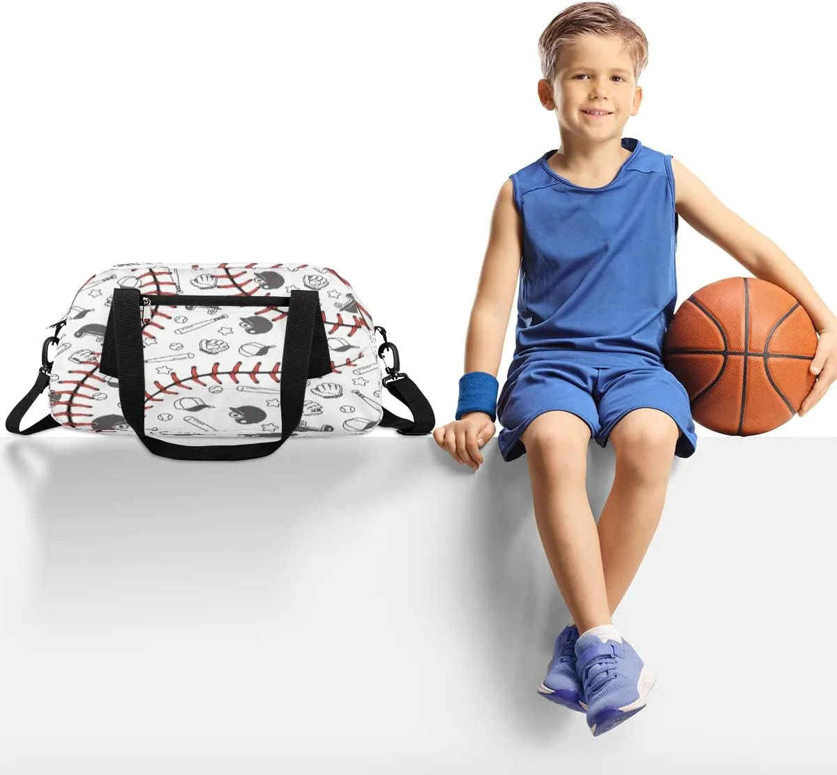 Sport Baseball Lace Kids Duffel Bag,Ball Theme Sport Gym Bag for Boys Girls Teen,Weekender Overnight Tote Bag Carry On Travel Duffel Bag for School Gymnastic Ballet