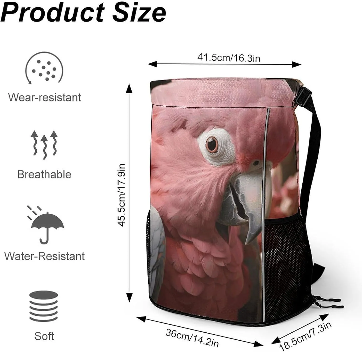 Sports Drawstring Backpack Lightweight Small Gym Bag Grey Rose-Breasted Cockatoo Gym Sackpack for Women Men