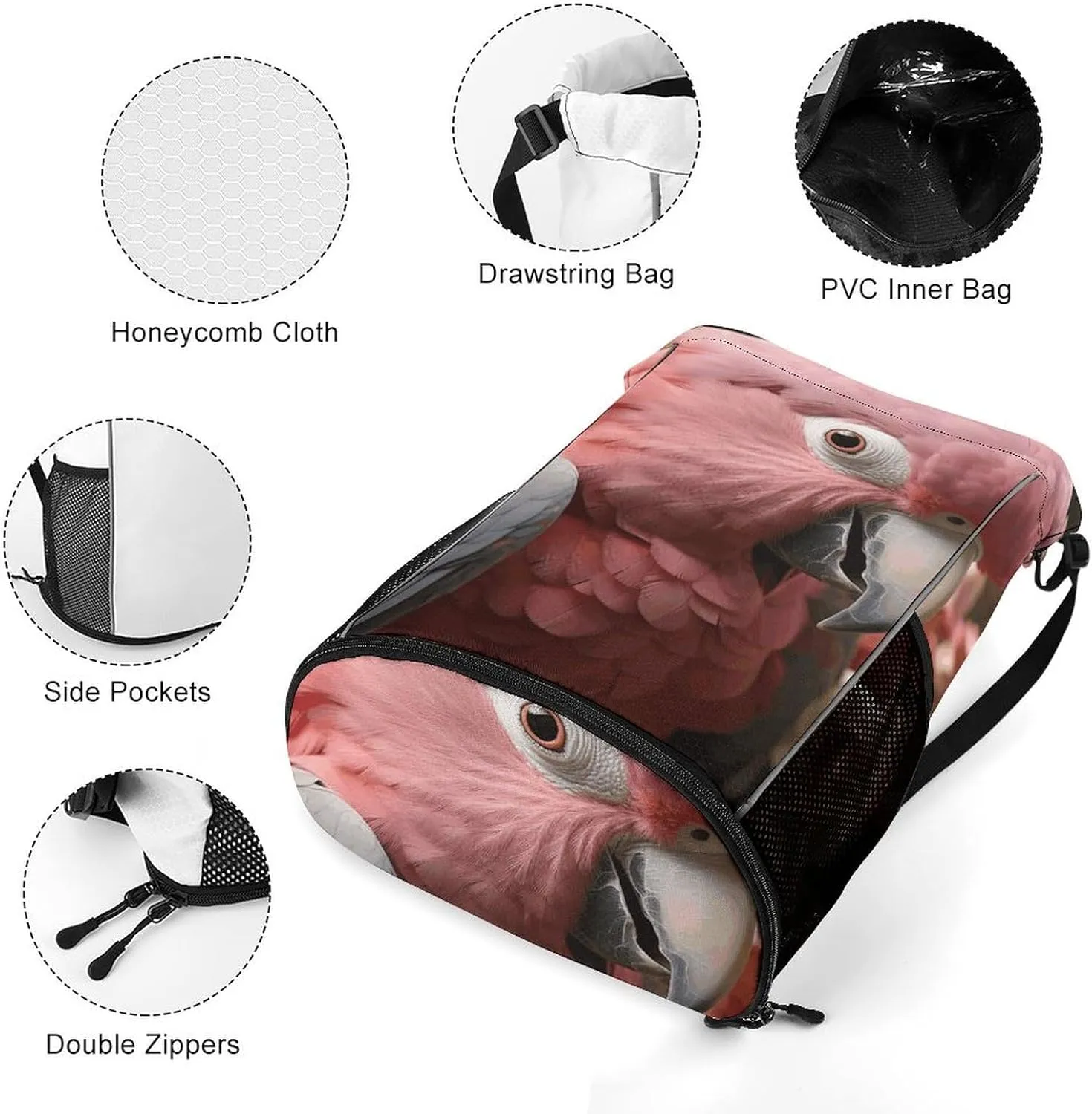 Sports Drawstring Backpack Lightweight Small Gym Bag Grey Rose-Breasted Cockatoo Gym Sackpack for Women Men