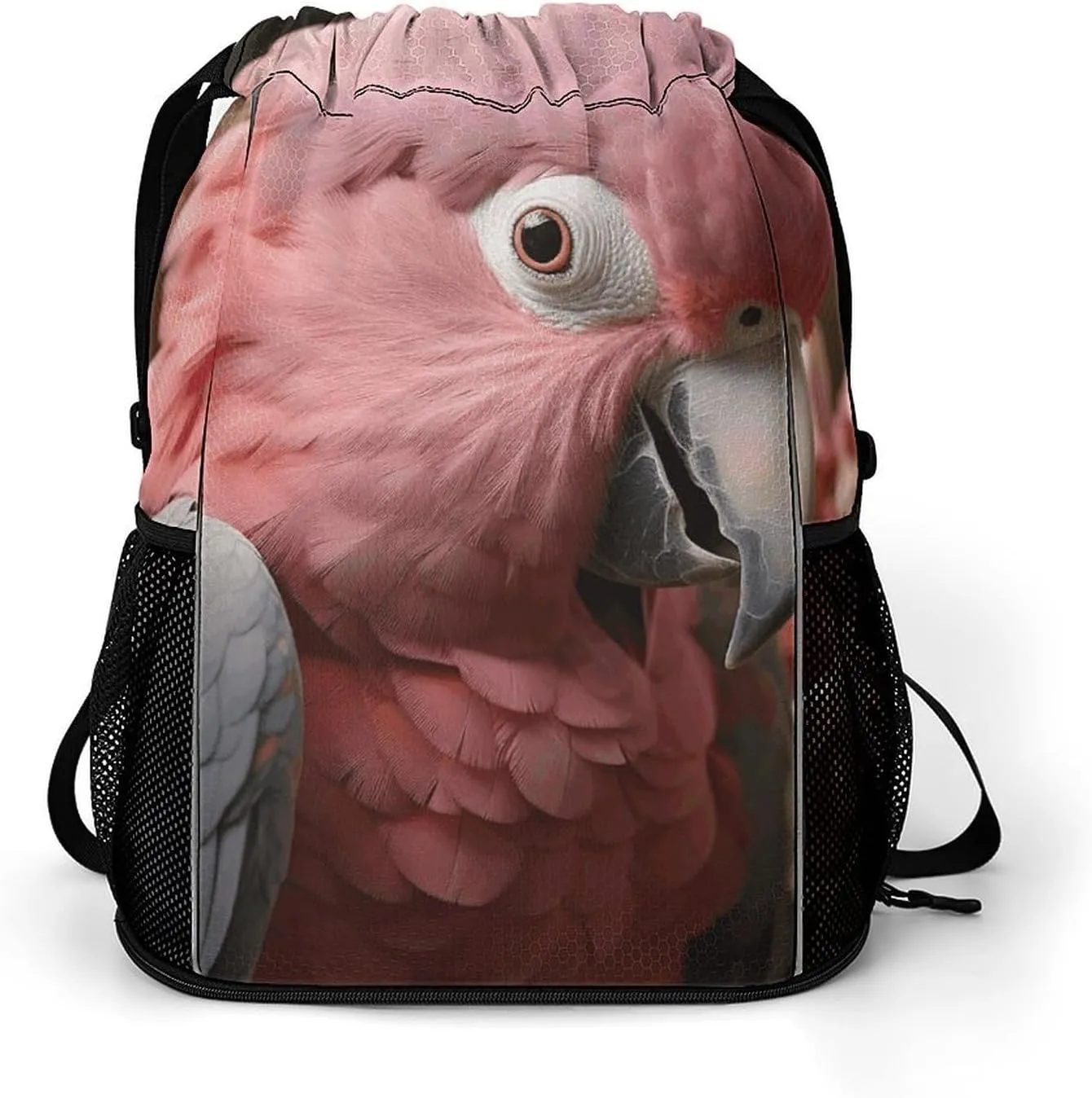 Sports Drawstring Backpack Lightweight Small Gym Bag Grey Rose-Breasted Cockatoo Gym Sackpack for Women Men