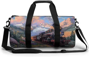 Steam Engine Train Round Barrel Gym Sport Bag Small Travel Duffel Bags Reusable Tote for Men Women