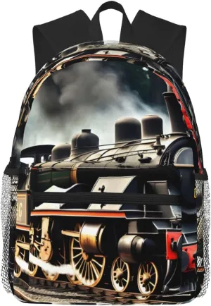 Steam Locomotive Train College Backpacks,Backpacks With Pockets, Lightweight Bookbag For College for Women Men