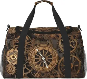 Steampunk Gears Clock Travel Duffel Bag Lightweight Waterproof Carry On Tote Bag Foldable Weekender Overnight Bags Sport Gym Bag For Women Men
