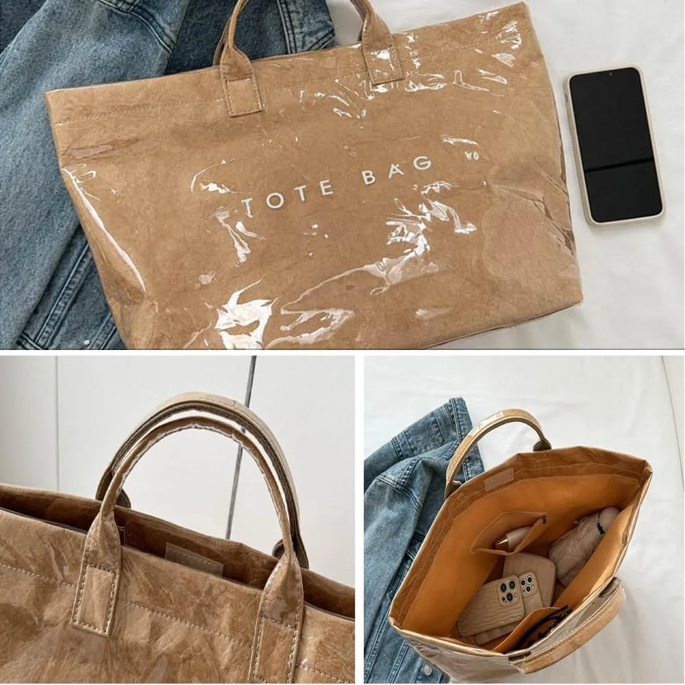 Stellaya Tote Bag, Women's Letters Print Tote Bag, Pvc Clear Tote Bag for Women, Fashionable Leopard Print Tote Bag