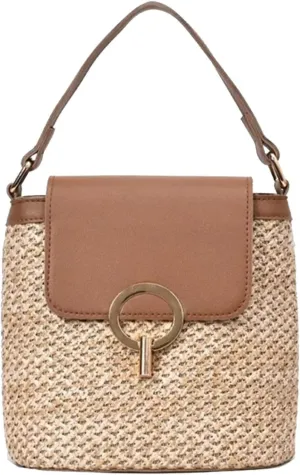 Straw Weave Women Ladies Bucket Handbags Summer Beach Shoulder Bags Messenger Bag Backpack Leather (D, One Size)