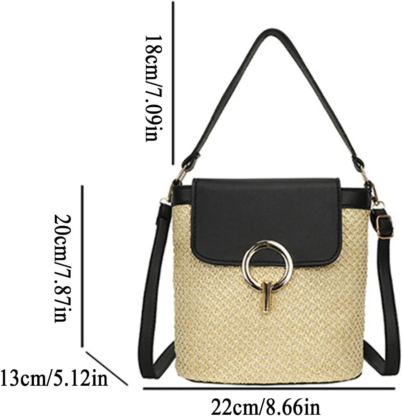 Straw Weave Women Ladies Bucket Handbags Summer Beach Shoulder Bags Messenger Bag Backpack Leather (D, One Size)