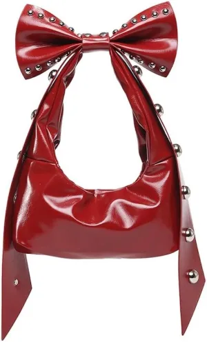 Studded Leather Shoulder Purses for Women Punk Rock 2000s Y2k Bow Purse Handbags Trendy Purse 2025