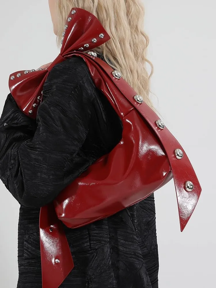 Studded Leather Shoulder Purses for Women Punk Rock 2000s Y2k Bow Purse Handbags Trendy Purse 2025