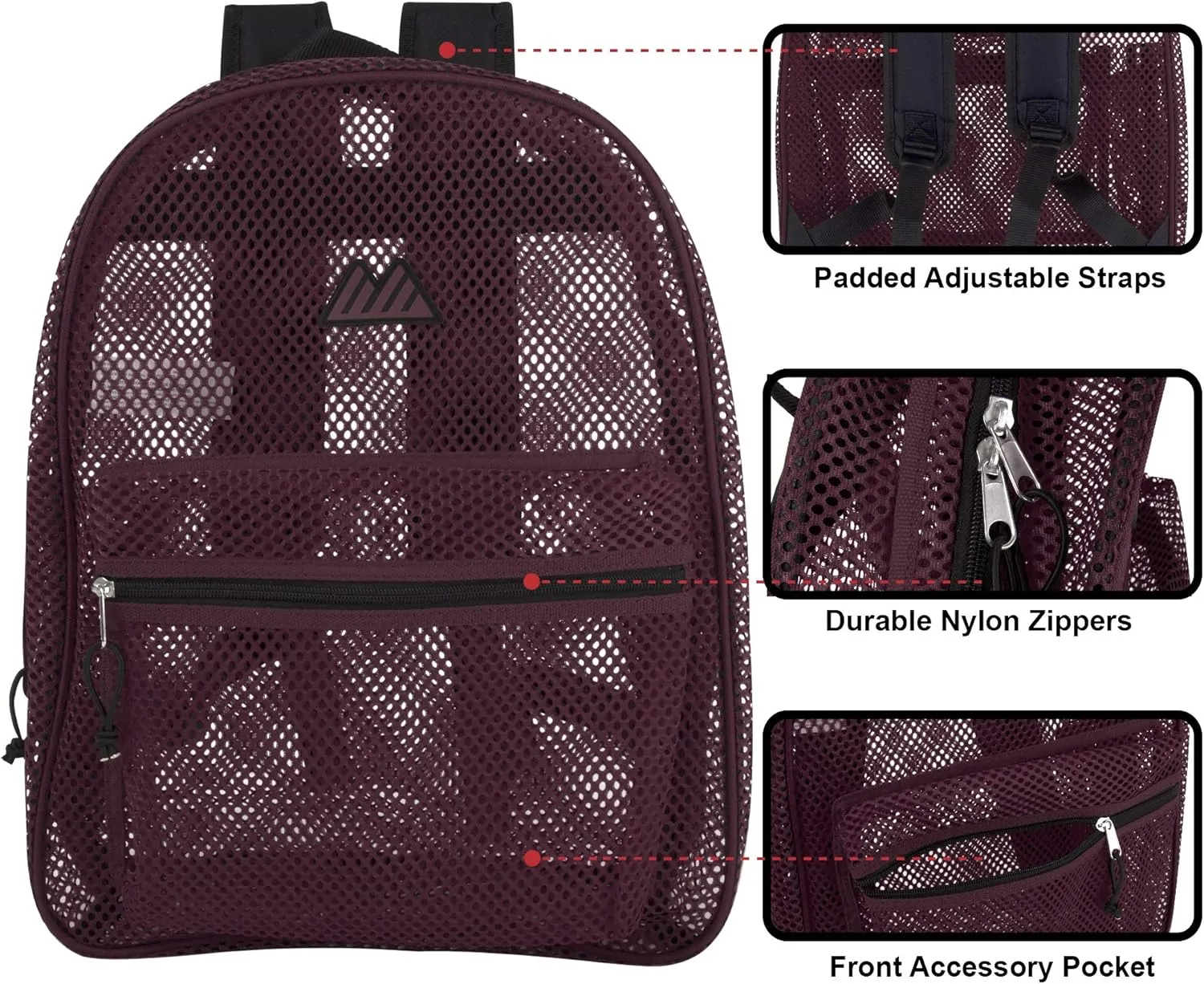 Summit Ridge Mesh Backpacks for Kids, Adults, School, Beach, and Travel, Colorful Transparent Mesh Backpacks with Padded Straps Large