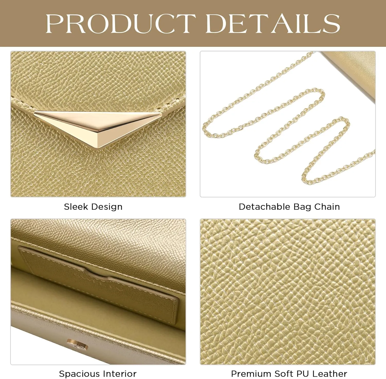 SWEETV Classic Envelope Clutch Purses for Women Elegant PU Leather Handbags for Evening, Weddings, Parties, and Formal Events