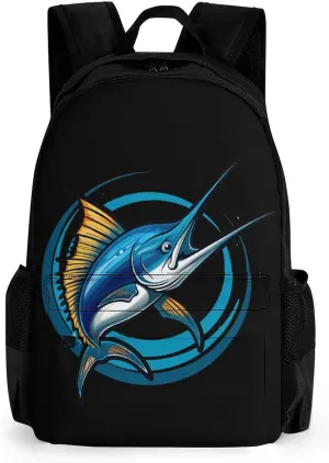 Swordfish Sport Fishing Marlin Sailfish Billfish Backpack Lightweight Laptop Backpack Travel Daypack with Pocket Work Bag for Women Men