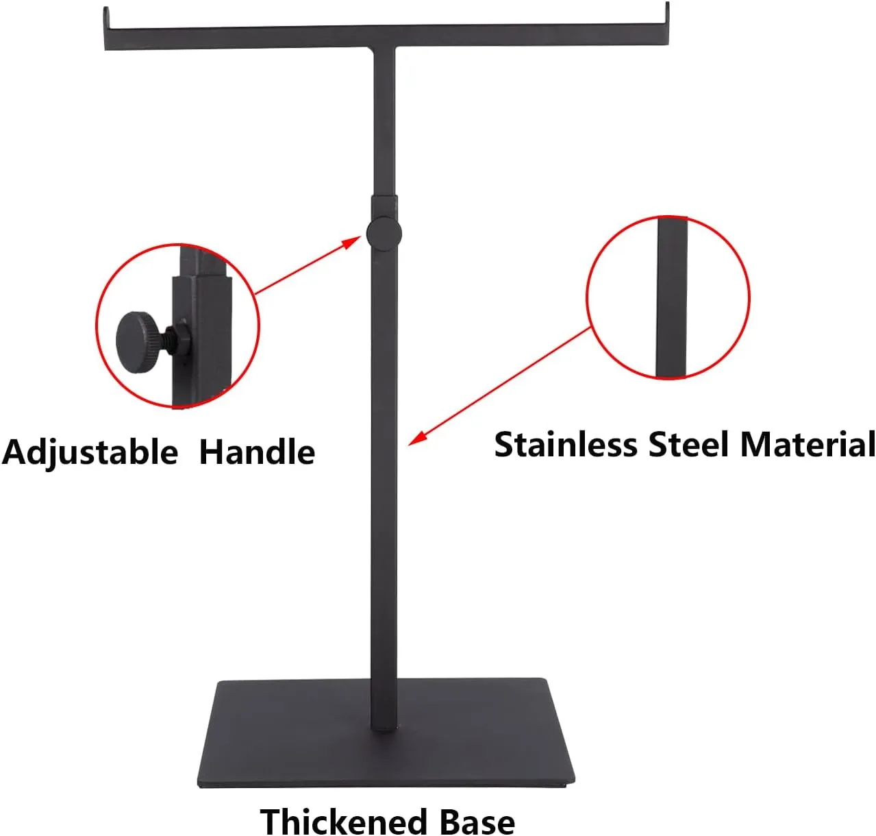 T Shaped Purse Display Stand, Adjustable Height Stainless Steel Countertop Jewelry/Scarf/Handbag Display Stand for Boutique Store,Matte Black