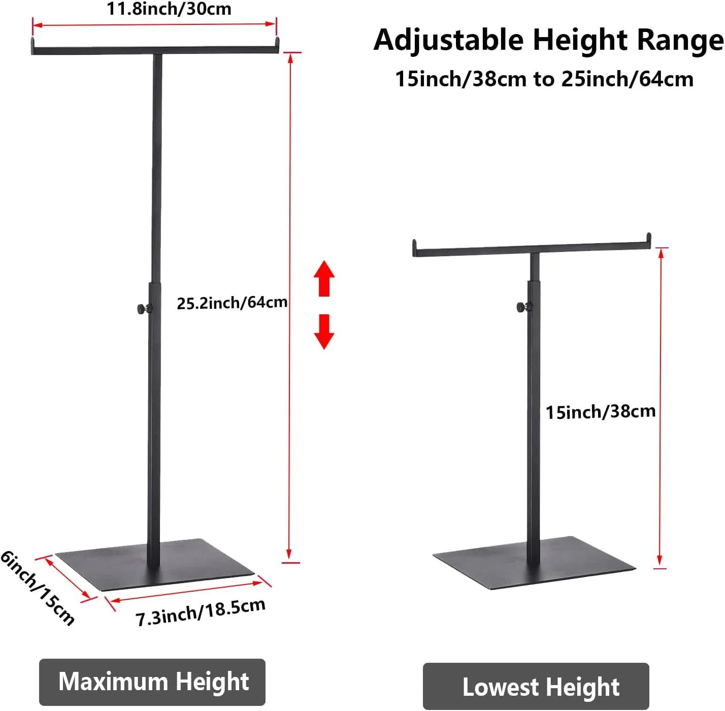 T Shaped Purse Display Stand, Adjustable Height Stainless Steel Countertop Jewelry/Scarf/Handbag Display Stand for Boutique Store,Matte Black
