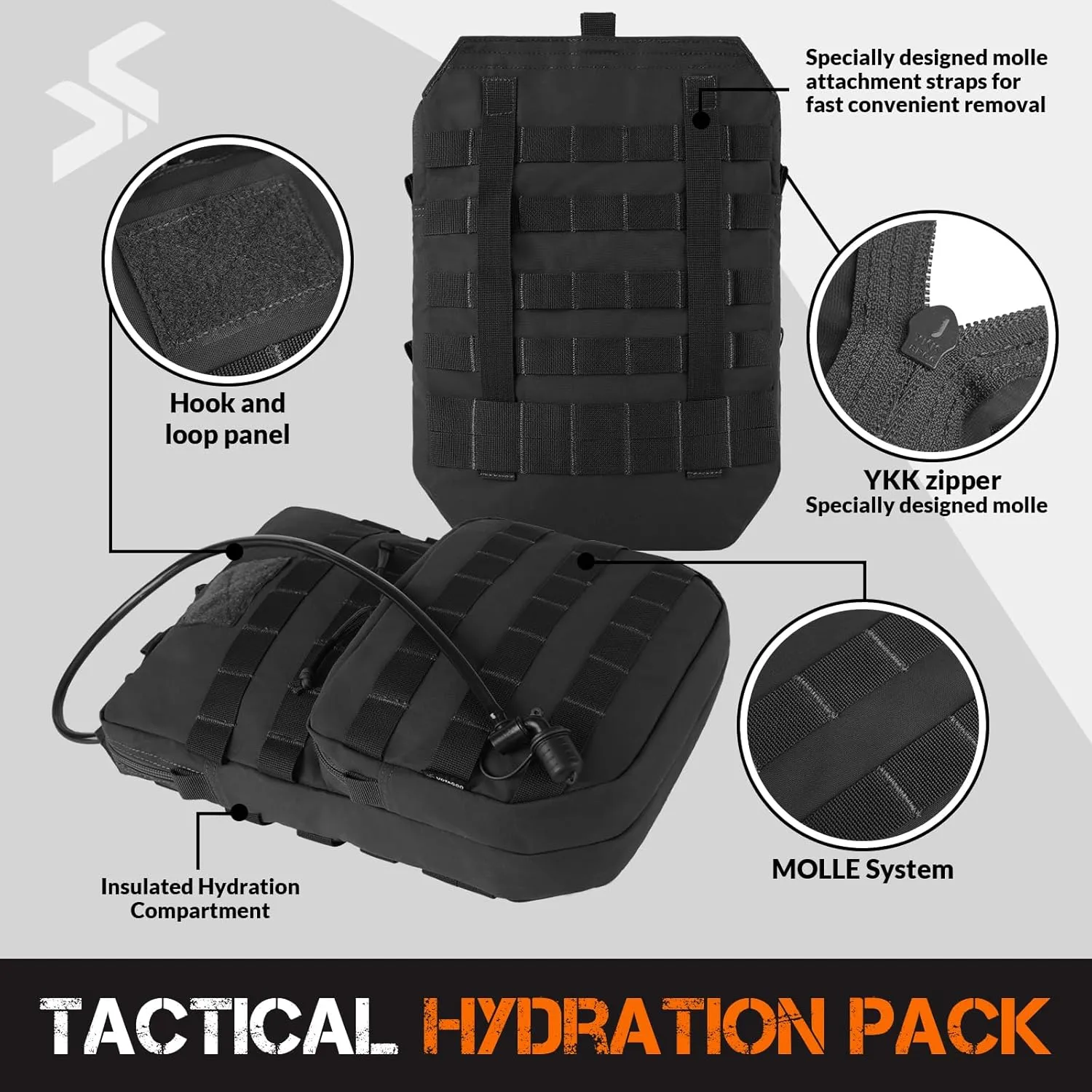 Tactical Molle Hydration Pack with 3L Inner Bladder - Lightweight Water Reservoir Bag for Molle Vest Backpack, for Hiking, Hunting