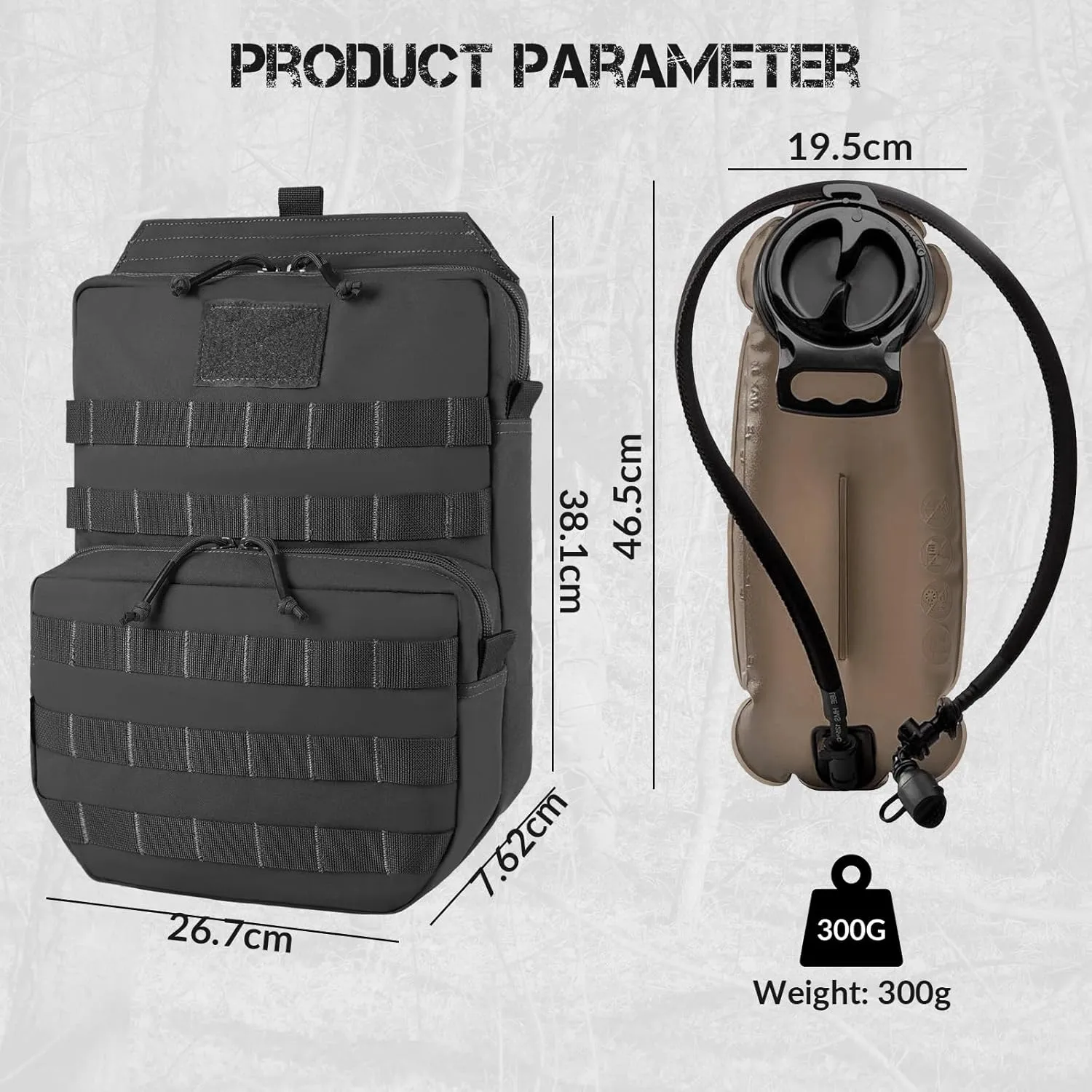 Tactical Molle Hydration Pack with 3L Inner Bladder - Lightweight Water Reservoir Bag for Molle Vest Backpack, for Hiking, Hunting