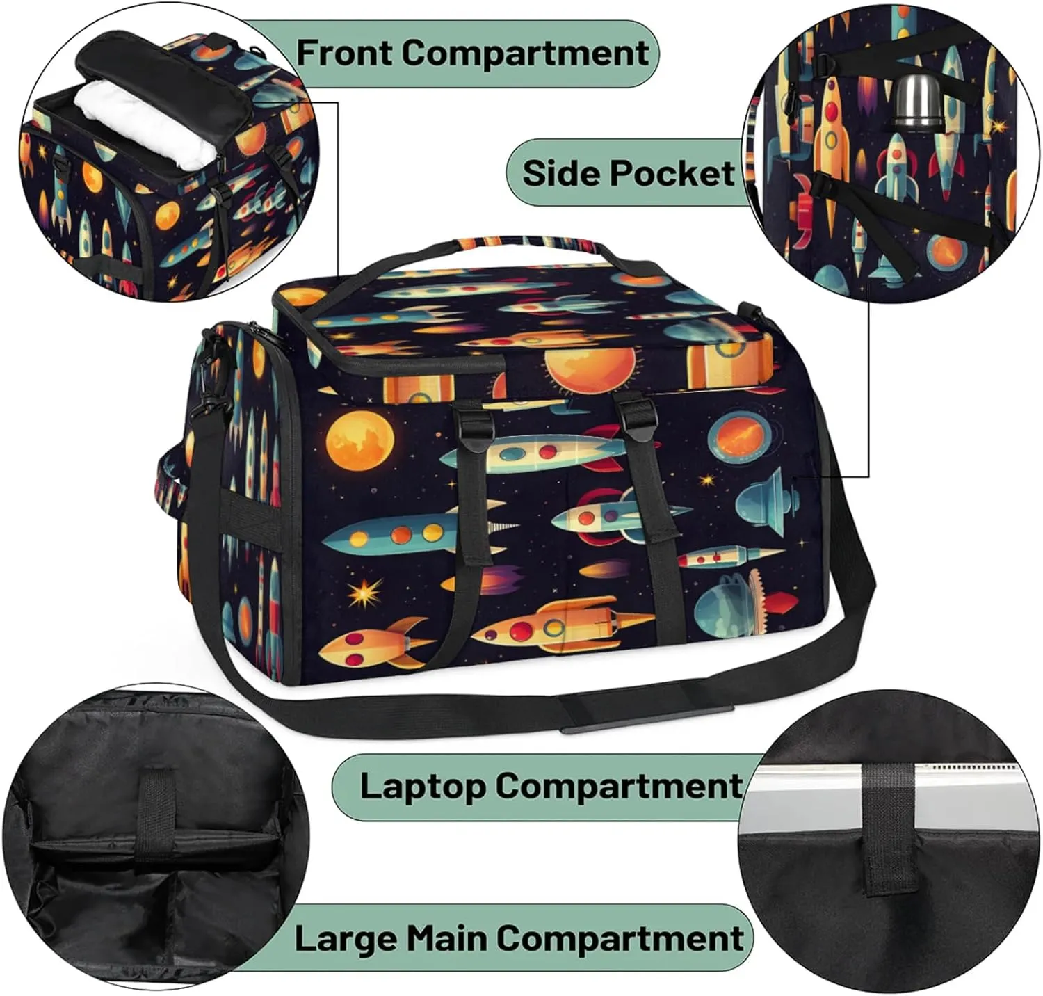 Tactical Sports Duffle Bag for Travel Waterproof Gym Bag with Shoe Compartment 48L Carry On Luggage for Men & Women 3-in-1 Durable Travel Luggage Full Space Ship