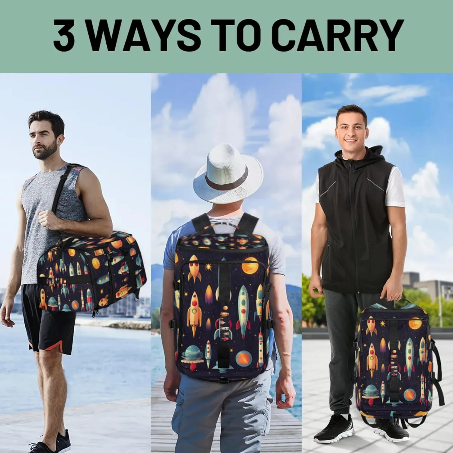 Tactical Sports Duffle Bag for Travel Waterproof Gym Bag with Shoe Compartment 48L Carry On Luggage for Men & Women 3-in-1 Durable Travel Luggage Full Space Ship