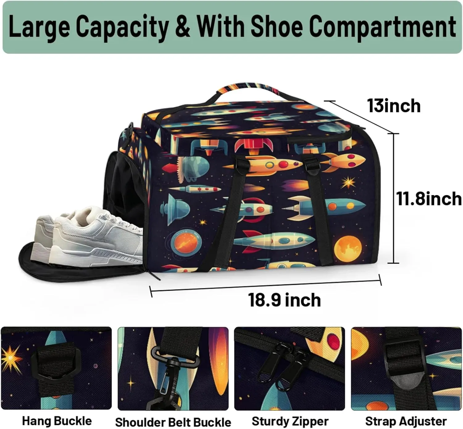 Tactical Sports Duffle Bag for Travel Waterproof Gym Bag with Shoe Compartment 48L Carry On Luggage for Men & Women 3-in-1 Durable Travel Luggage Full Space Ship