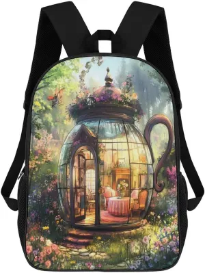 Teapot Cottage Travel Backpack 17 Inch Laptop Bag Carry On Backpack Casual Daypack for Weekender Business Hiking