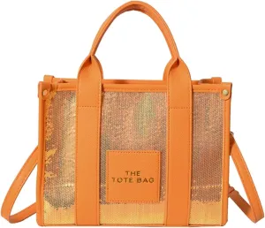 The Tote Bag for Women,Shining Leather Tote Bag with Zipper,Trendy Sequin Crossbody Purse,Top Handle Handbags,Blue