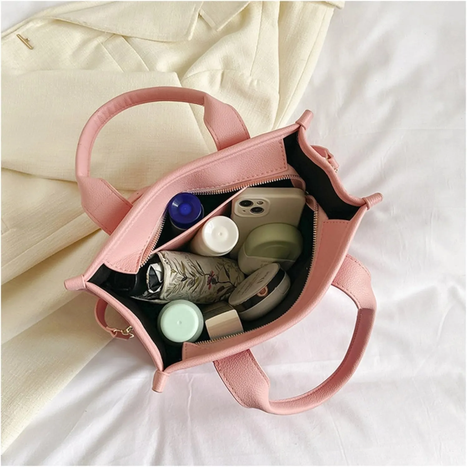 The Tote Bag for Women,Shining Leather Tote Bag with Zipper,Trendy Sequin Crossbody Purse,Top Handle Handbags,Blue