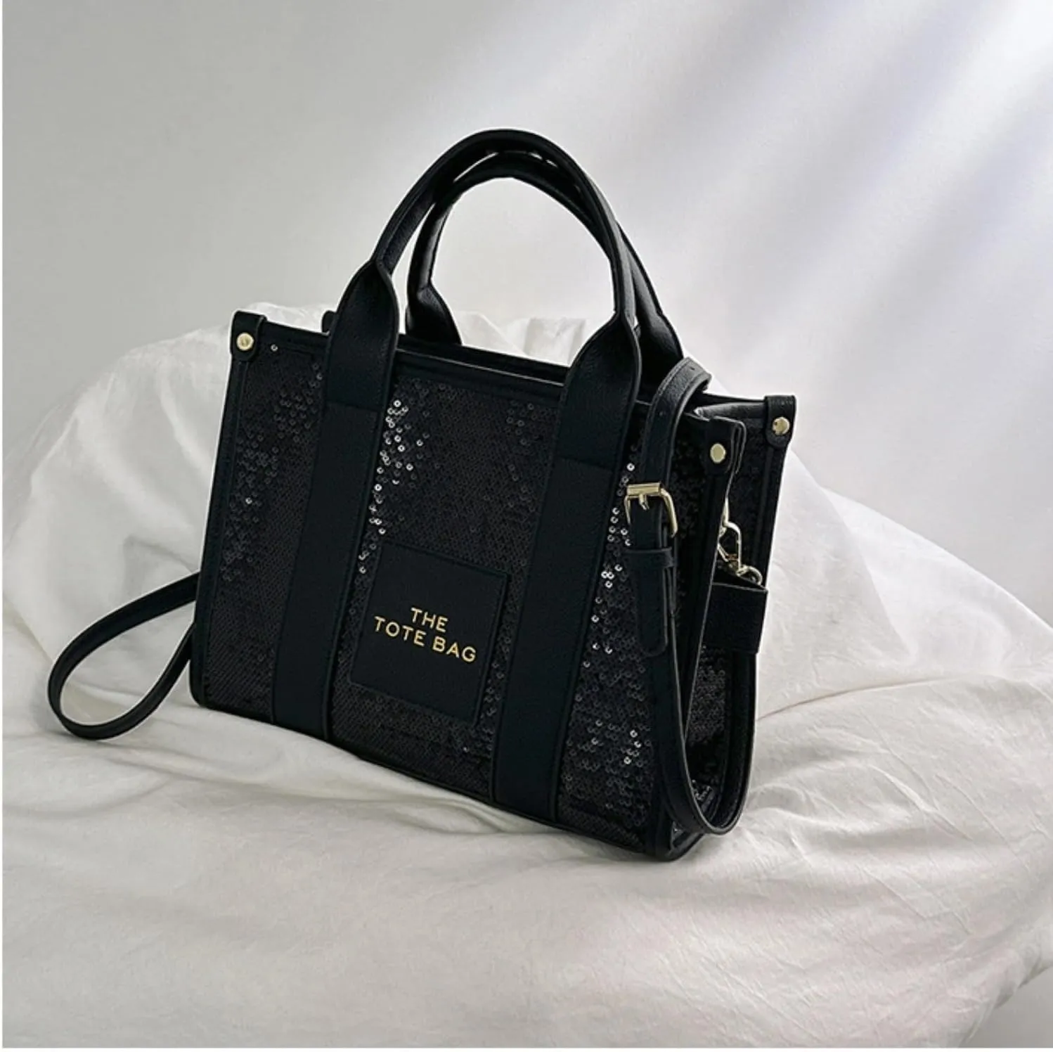 The Tote Bag for Women,Shining Leather Tote Bag with Zipper,Trendy Sequin Crossbody Purse,Top Handle Handbags,Blue